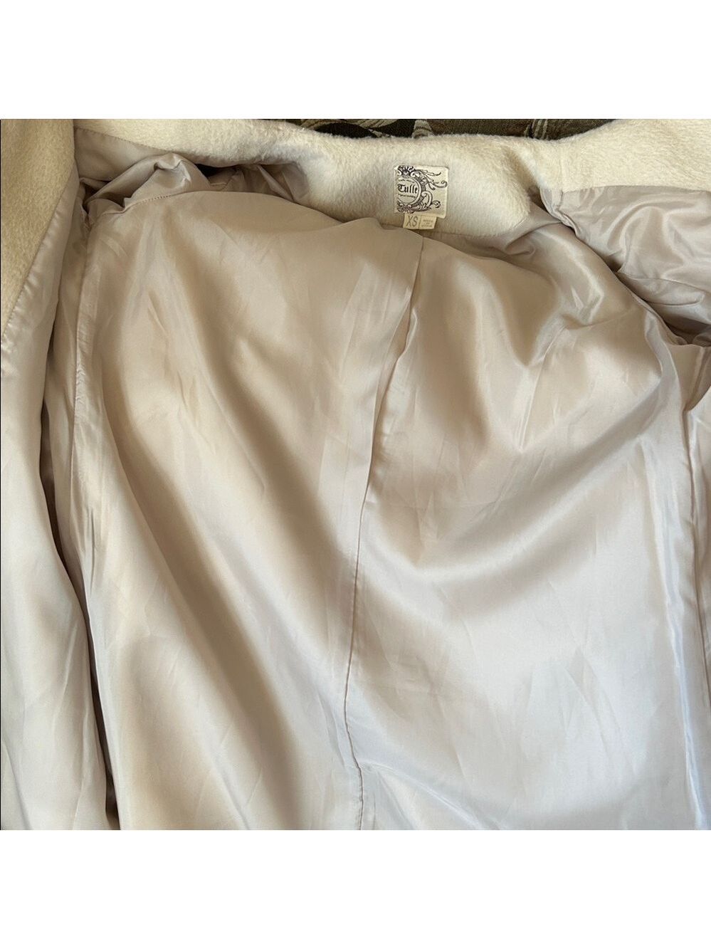 Anthropologie Tulle Faux Mohair Collarless Zip Up Coat, Ivory, size XS - Picture 11 of 12